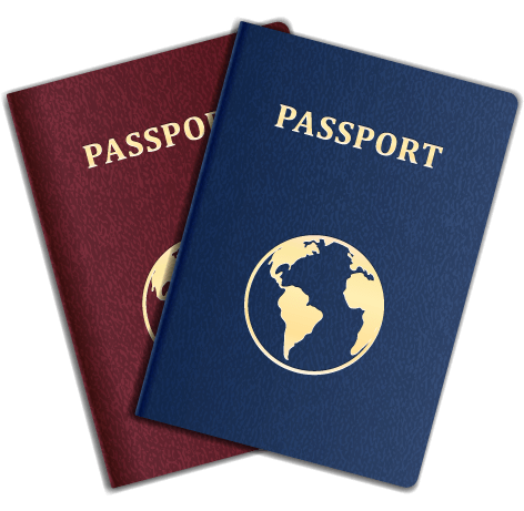 Two passports, one red and one blue, symbolizing international travel and identity.
